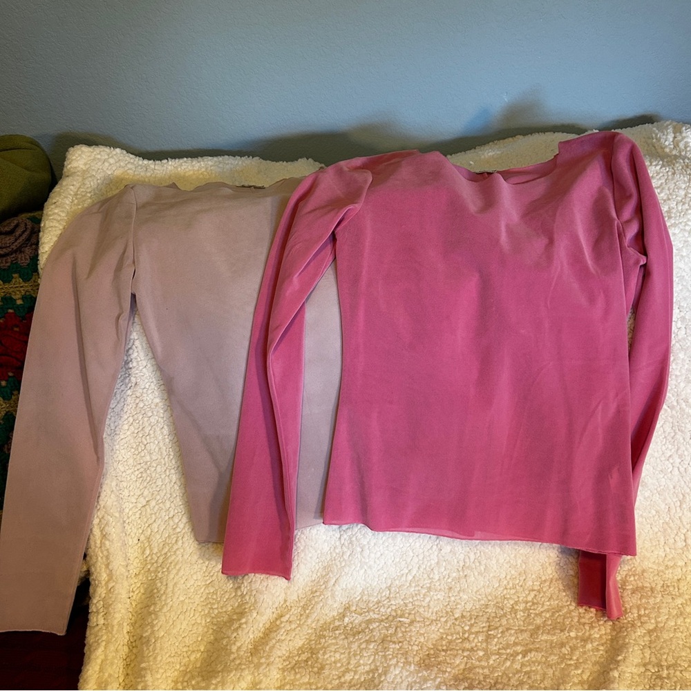 Bundle of 2 x FREE PEOPLE Intimately Flocked Pink Long Sleeve Tops - S